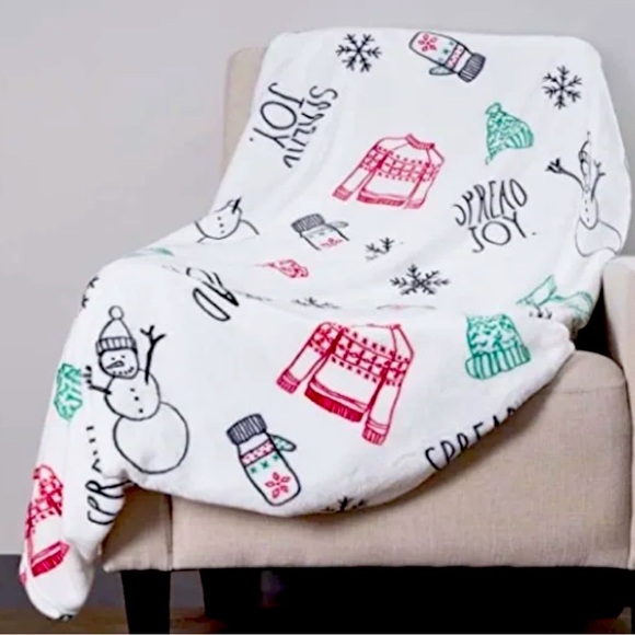 NWT Rae Dunn Christmas/Holiday/Snowman  “Spread Joy” Plush Blanket/Throw 50x70 - Picture 1 of 3